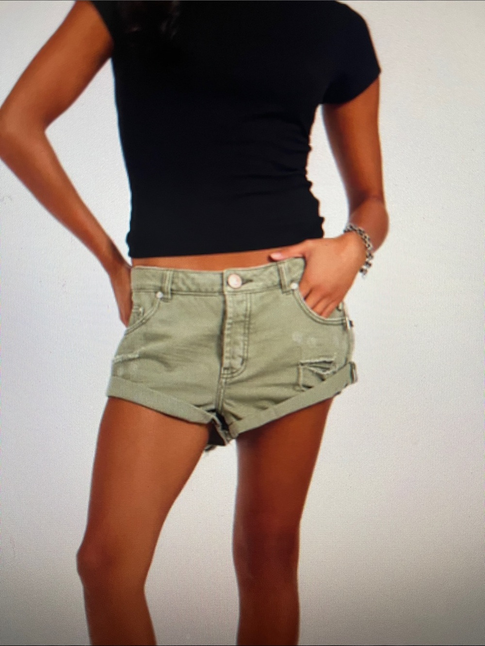 New! One Teaspoon Bandits Low Waist Denim Shorts in Super Khaki Size 28 NWT